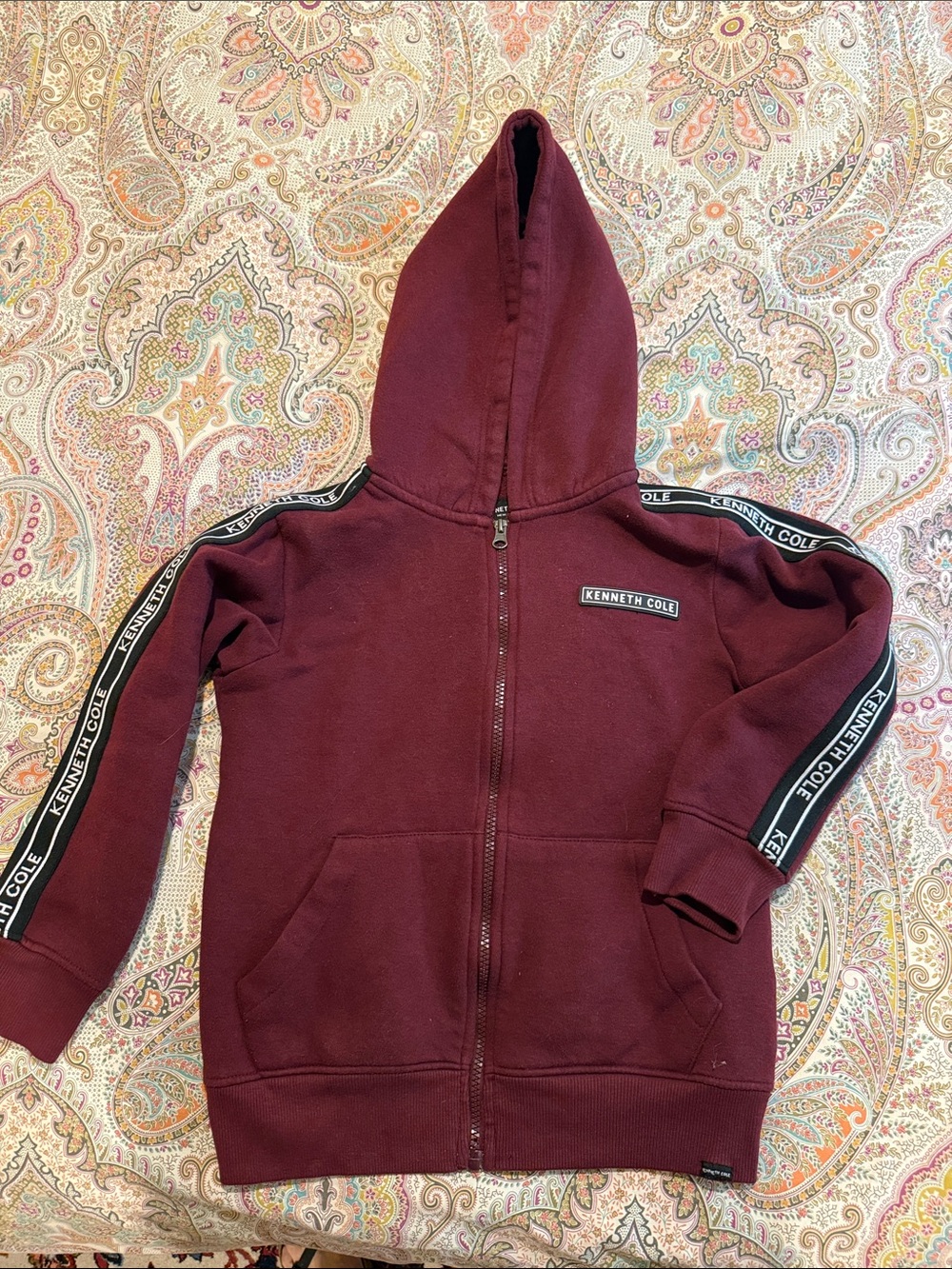 Kenneth Cole Kids Burgundy Zip-Up Hoodie with Branded Sleeve Tape